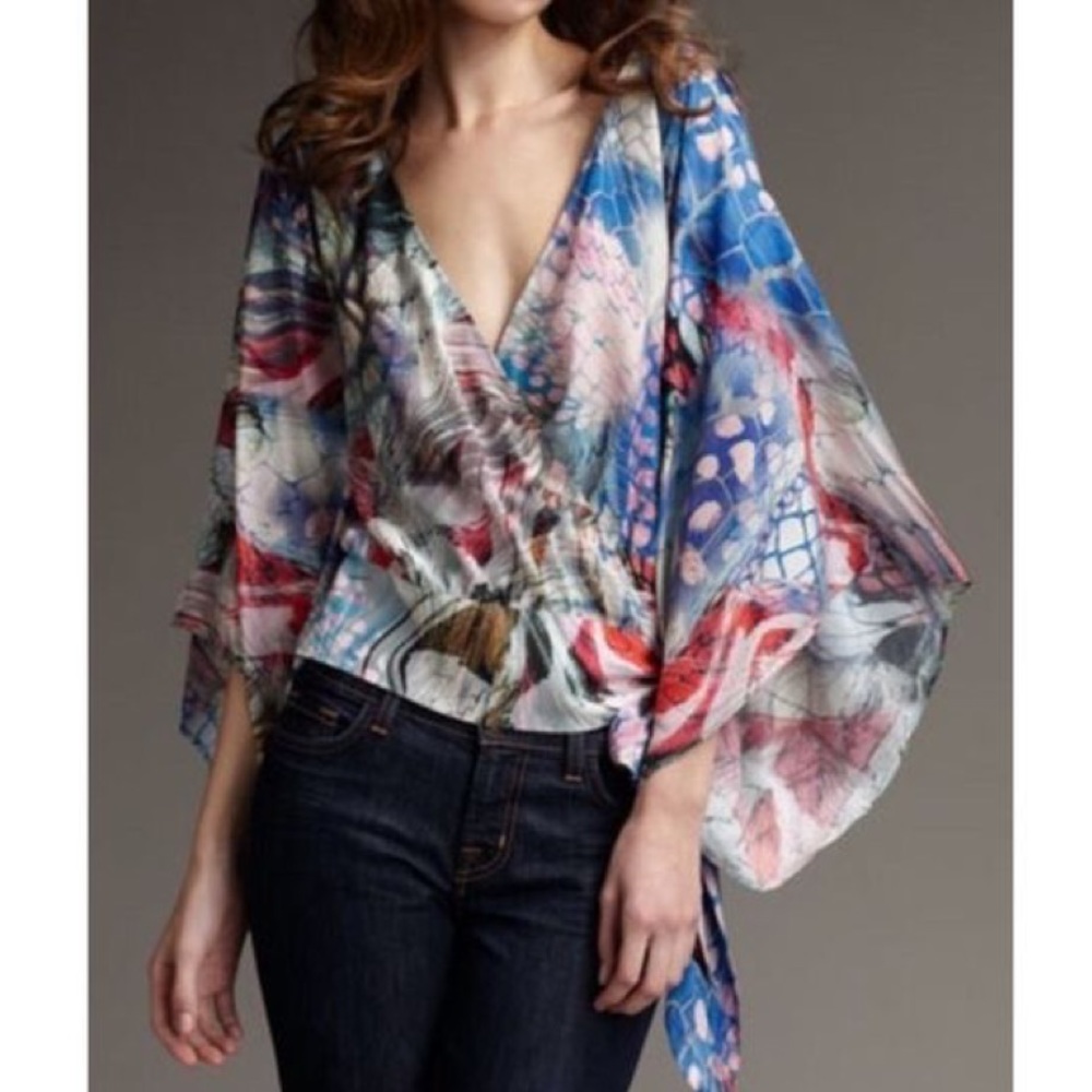 Anthropologie Leifsdottir Silk  Art To Wear Serpent Charmer Wrap Kimono Top